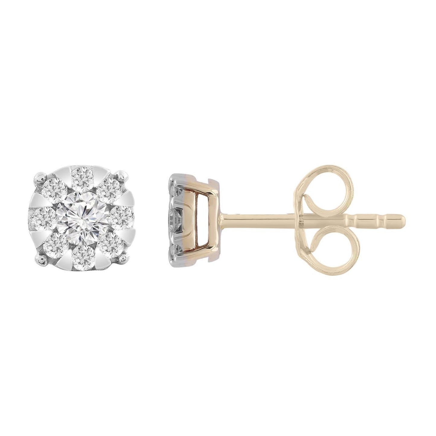 0.33 Carat Round Diamond Stud Earrings In 9K Yellow Gold