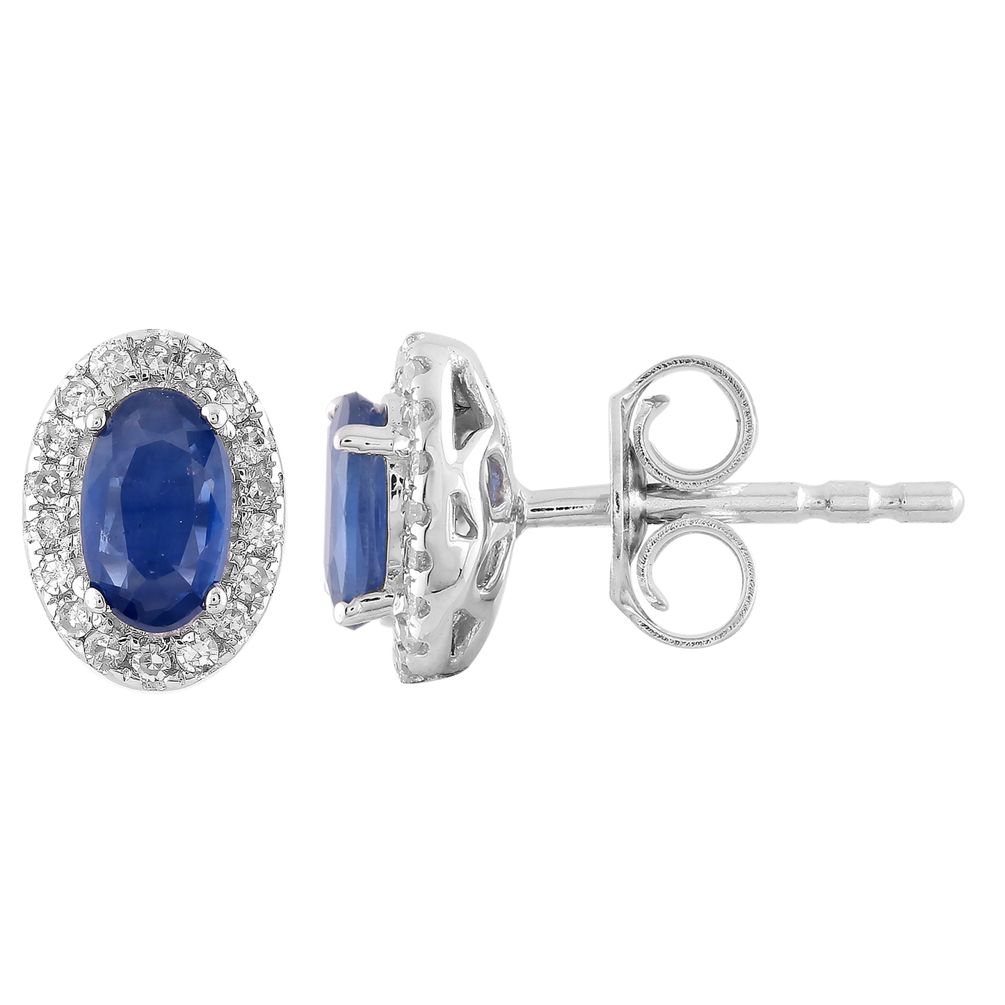 Sapphire Stud Earrings Set In 9K White Gold With 0.10ct Diamond Accents