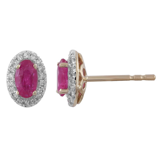 9K Yellow Gold Ruby Stud Earrings With 0.10ct Diamonds