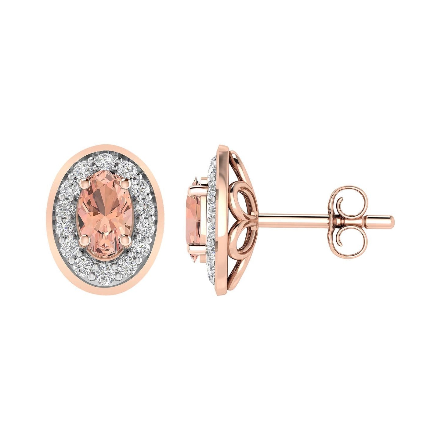 Morganite And Diamond Stud Earrings In 9 Karat Rose Gold
