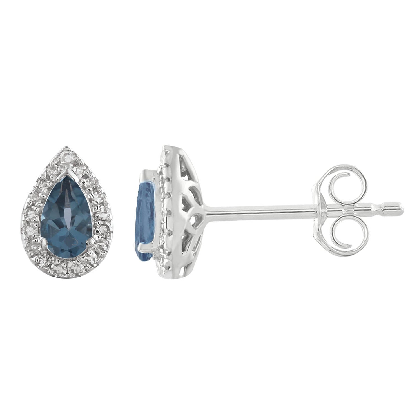 Elegant 9K White Gold London Blue Topaz Earrings With Diamond Accents