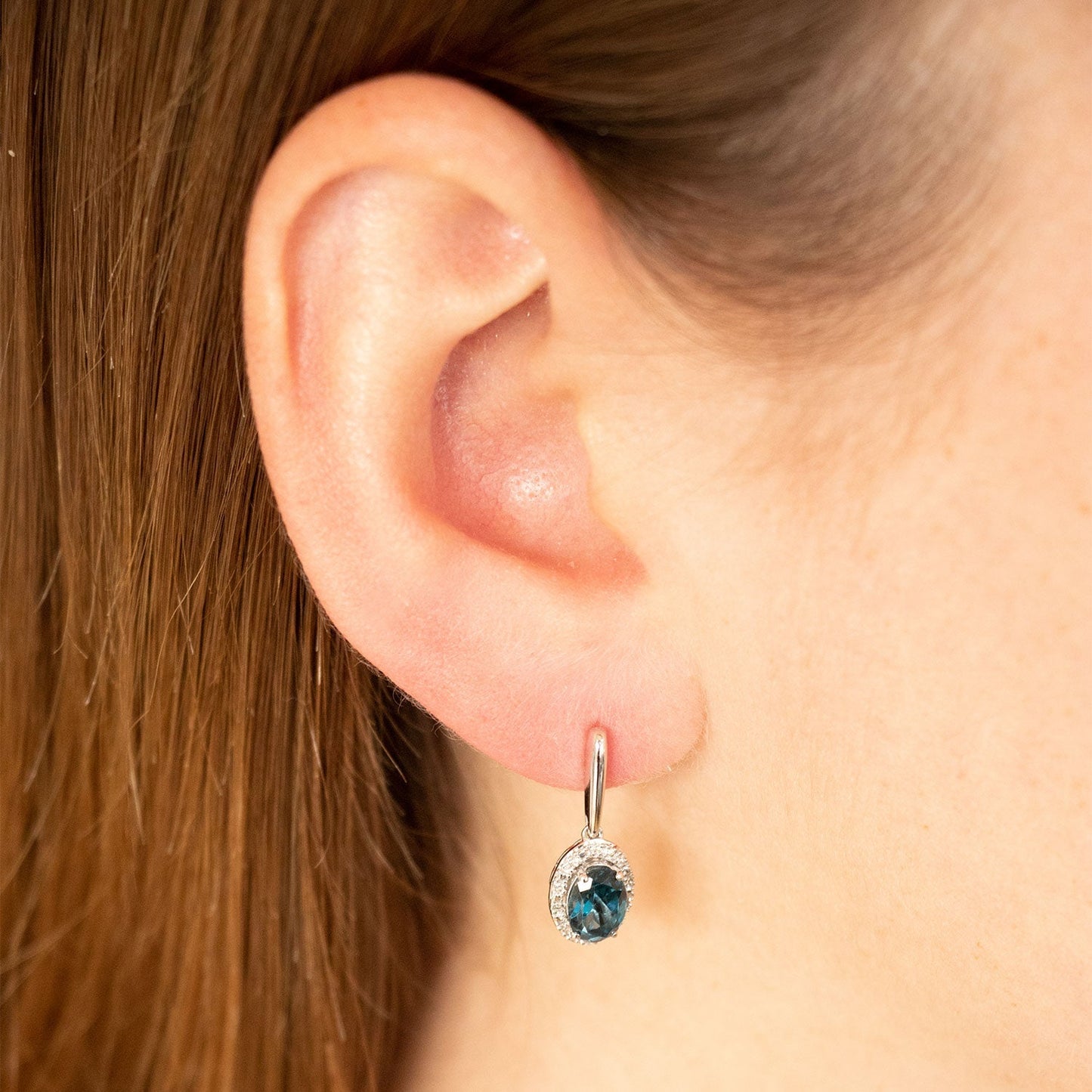 Classic London Blue Topaz Earrings With 0.10ct Diamonds In 9K White Gold
