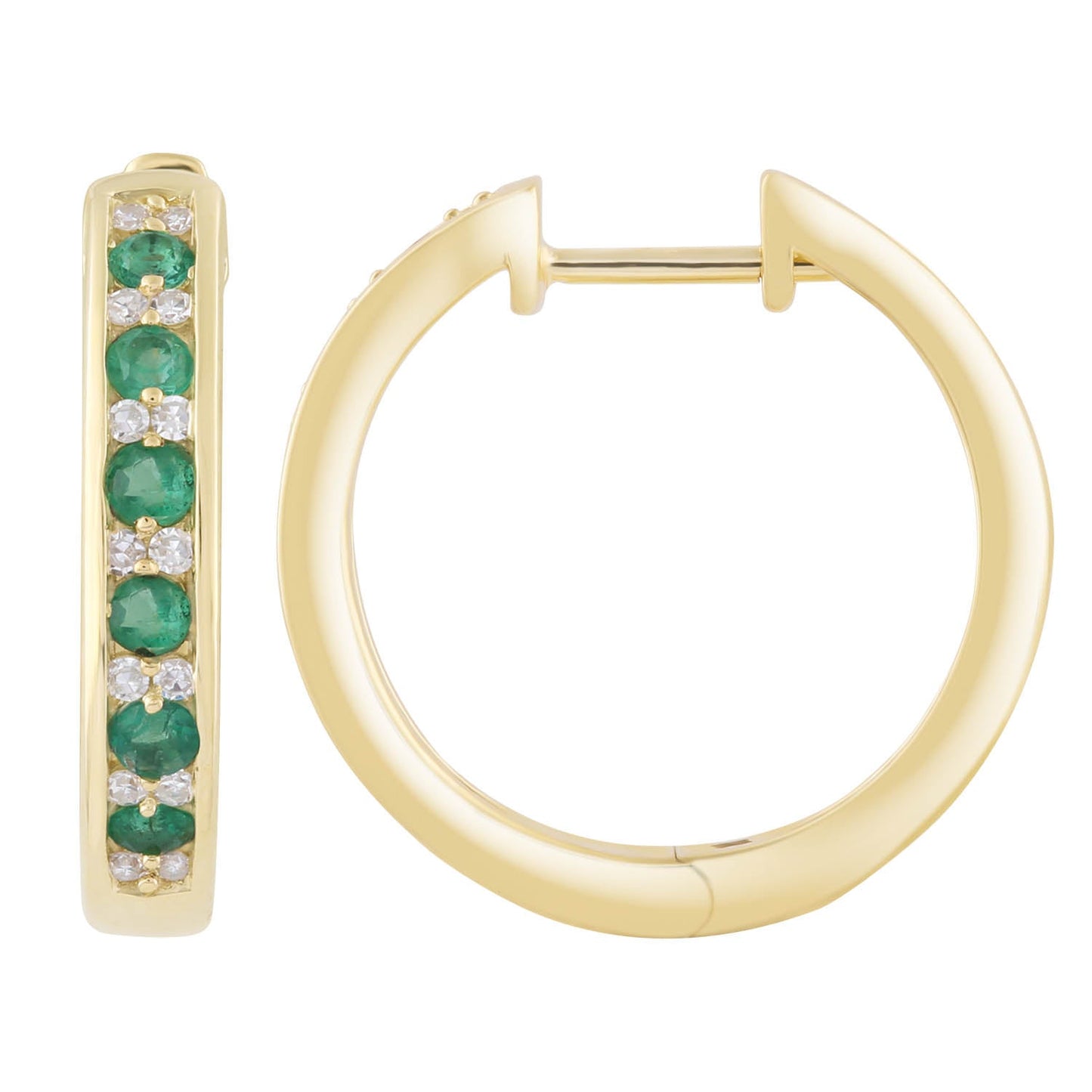 Classic 9K Yellow Gold Diamond And Emerald Earrings With 0.10Ct Diamonds