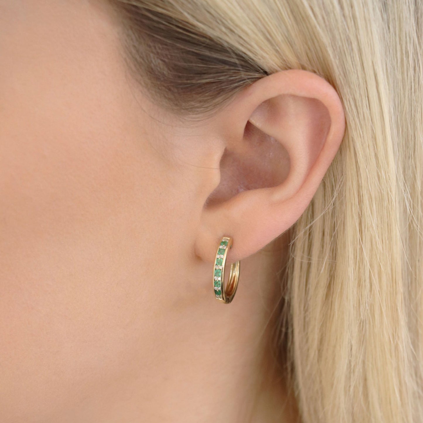 Classic 9K Yellow Gold Diamond And Emerald Earrings With 0.10Ct Diamonds
