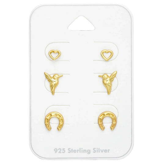 Silver Animal Lover Gold Earrings Set on Card
