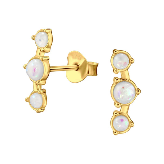 Curved Sterling Silver Ear Studs with Round Imitation Opal