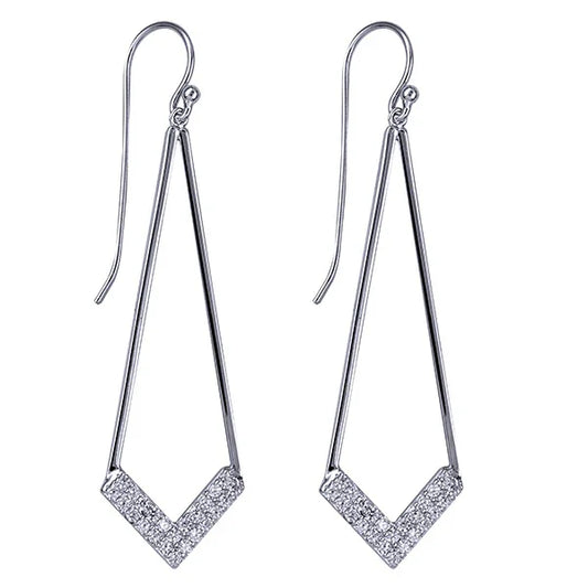 White Cz Parallelogram Long Drop Earwires