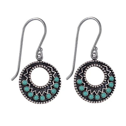 Oxidised / Turquoise Created Pearls Earwires