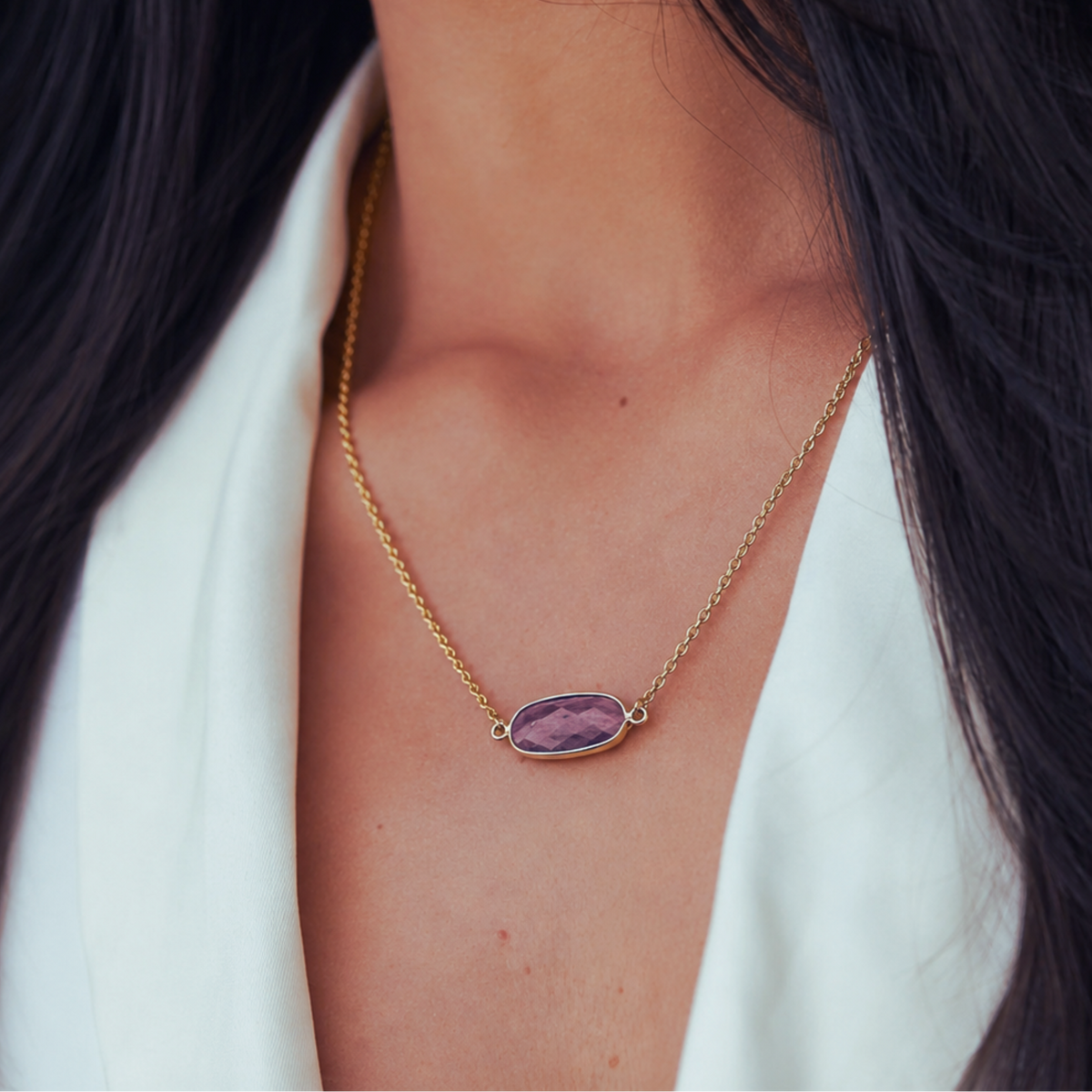 Ellipe - Oval Natural Gemstone Necklace