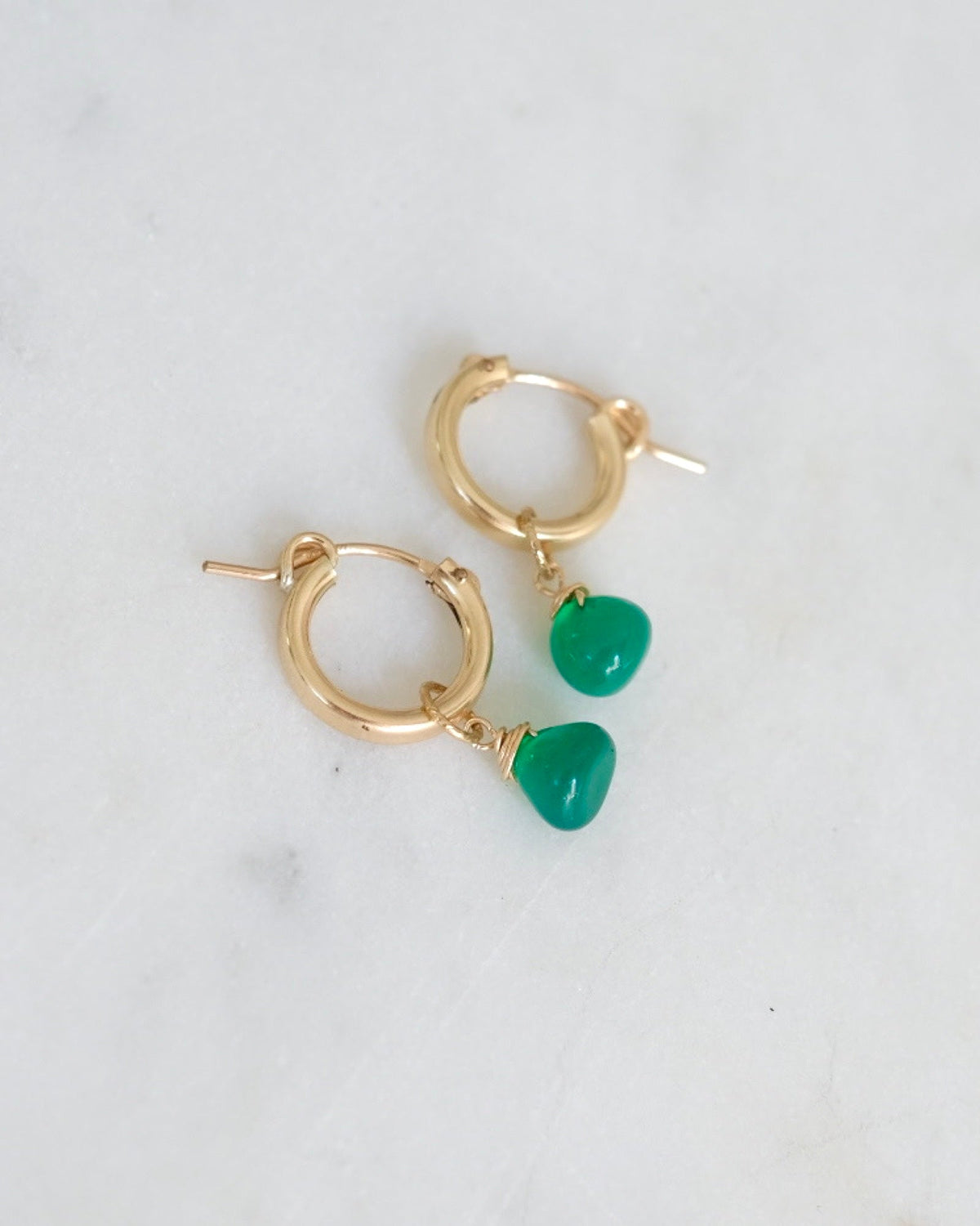 Green Agate Huggie Hoops