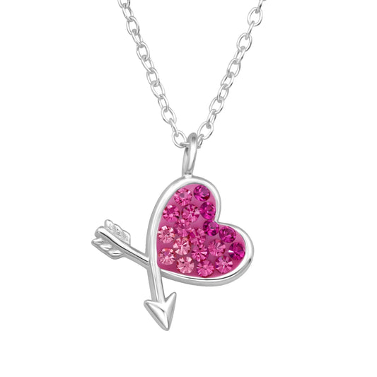 eart and Arrow Sterling Silver Necklace with Crystal