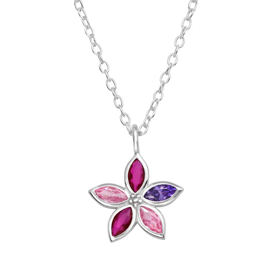 Flower Sterling Silver Necklace with Cubic Zirconia