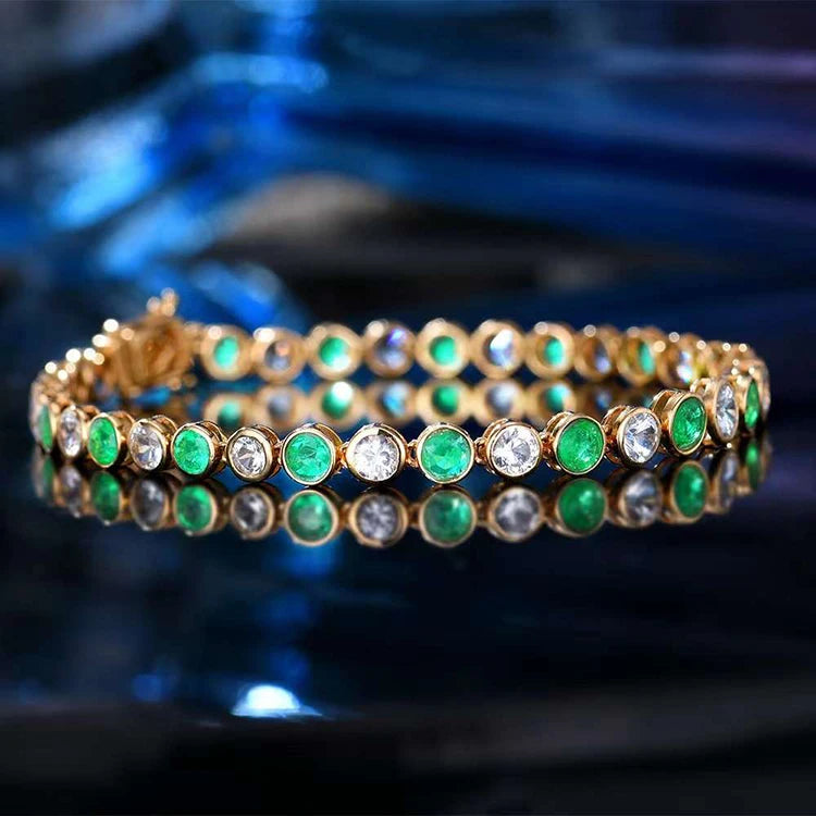 18K Yellow Gold GRC Certificate 5.17CT Natural Emerald Bracelet White Sapphire