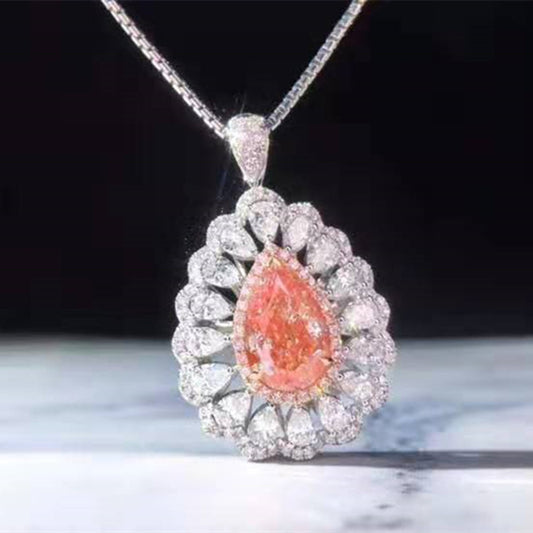 18k gold  Diamond 2.0ct Natural VS Pink Diamond Necklace Pendant Ring Dual Use