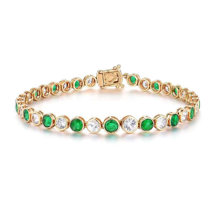 18K Yellow Gold GRC Certificate 5.17CT Natural Emerald Bracelet White Sapphire