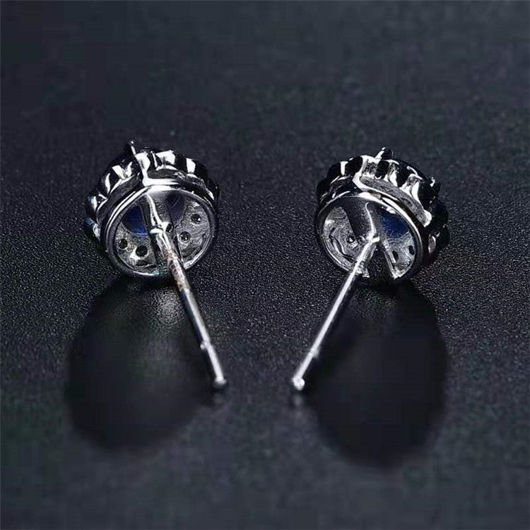 18K White Gold 0.94Ct Sri Lanka Natural Blue Sapphire Stud Earring