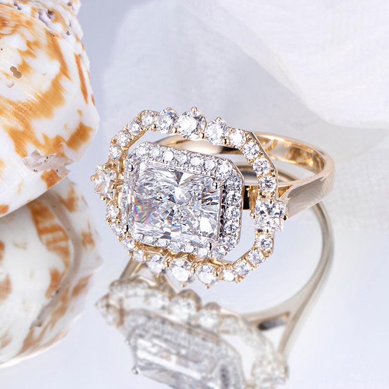 14K Solid Gold 3.12 Carat Radiant Cut Lab Created Diamond