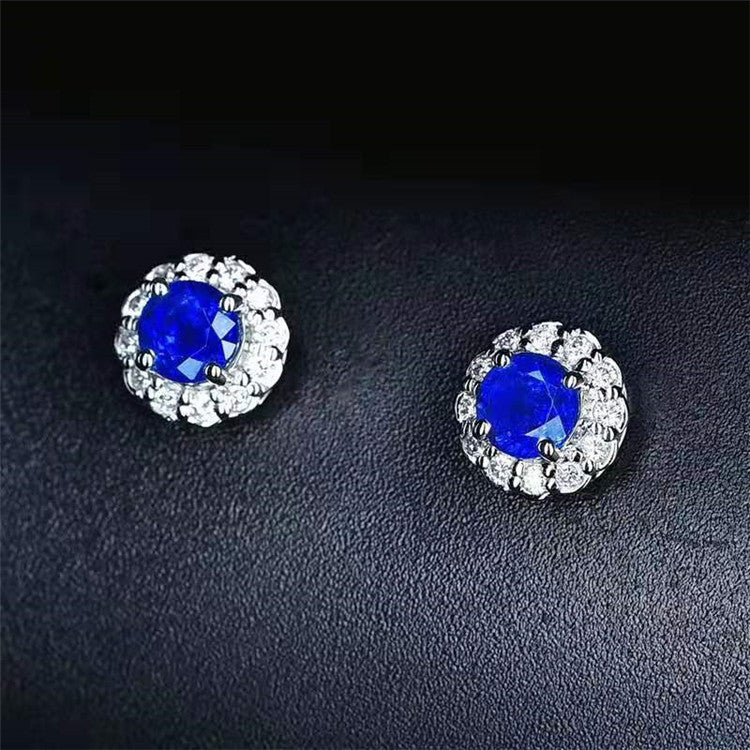 18K White Gold 0.94Ct Sri Lanka Natural Blue Sapphire Stud Earring
