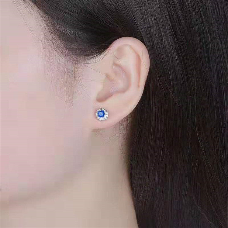 18K White Gold 0.94Ct Sri Lanka Natural Blue Sapphire Stud Earring