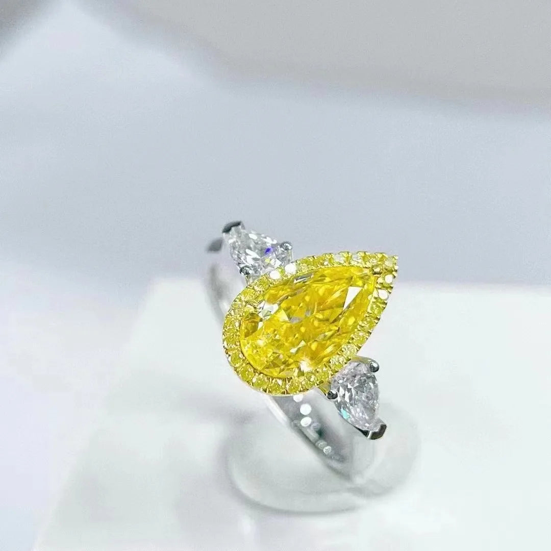 Natural Diamond Ring 18K White Gold  1.37CT Pear Cut VS Fancy Yellow