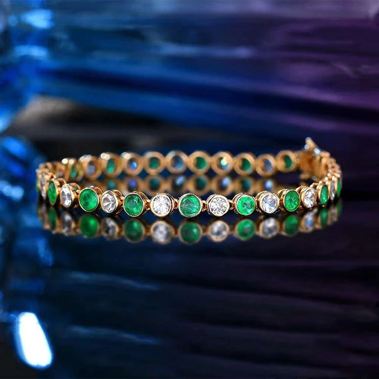 18K Yellow Gold GRC Certificate 5.17CT Natural Emerald Bracelet White Sapphire