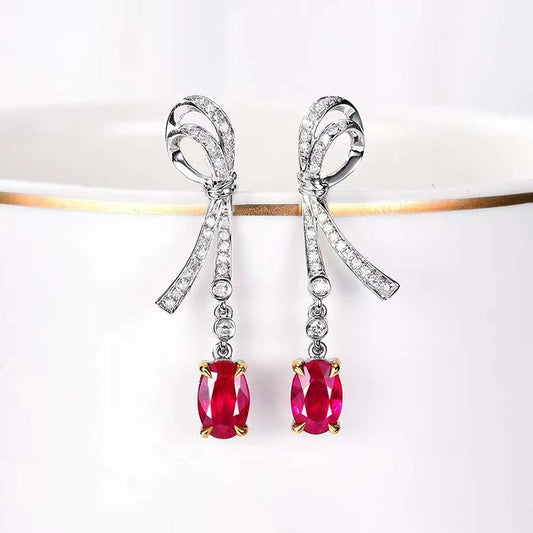 Natural Ruby Earrings, 1.87ct, 18K White Gold, Vintage Setting