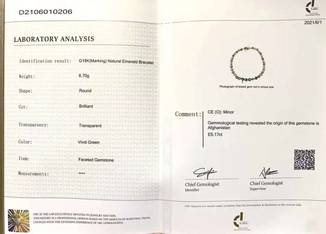 18K Yellow Gold GRC Certificate 5.17CT Natural Emerald Bracelet White Sapphire