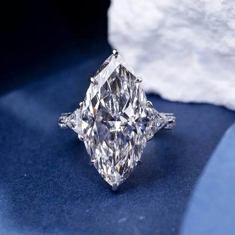 Engagement Ring Six Carat Marquise Lab Grown Diamond In 14K Gold IGI Certified