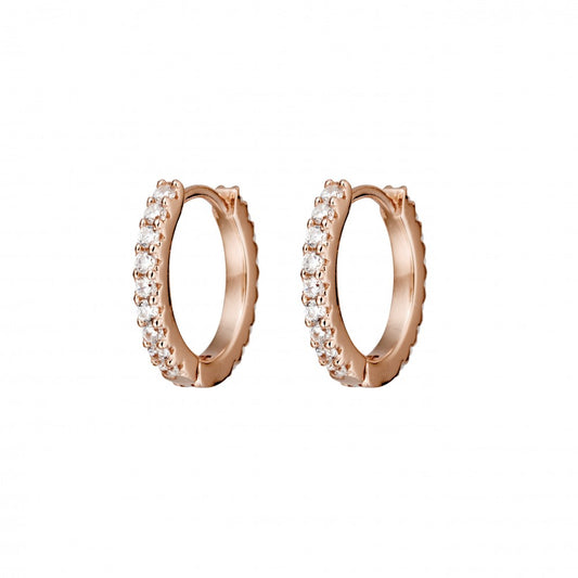 Sterling silver rose gold plated huggie earrings with CZ details 6MM