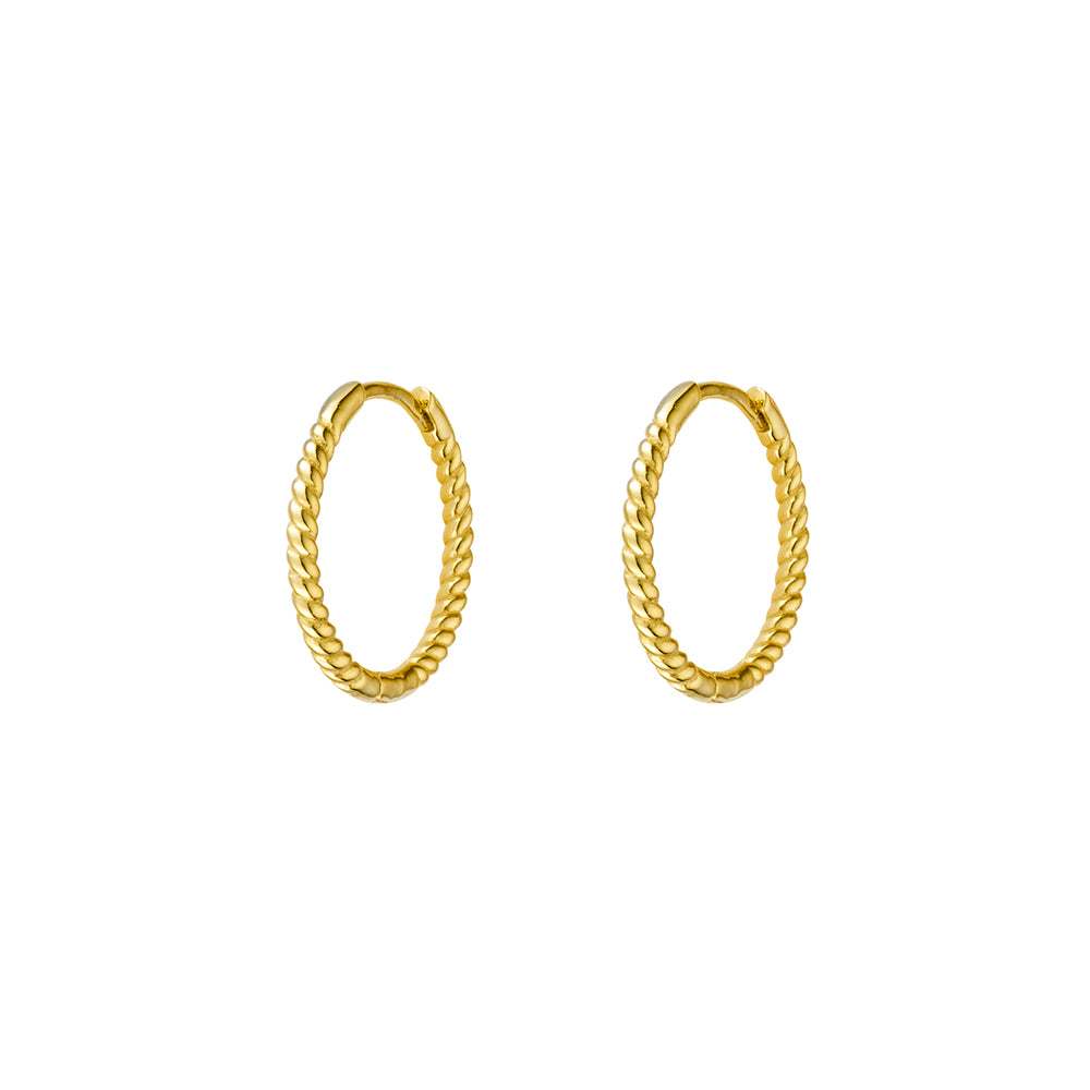 Sterling silver gold plated textured hoop earrings 13MM