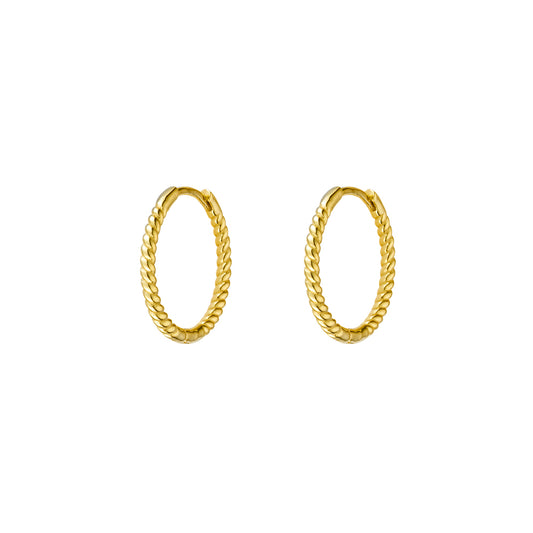 Sterling silver gold plated textured hoop earrings 13MM