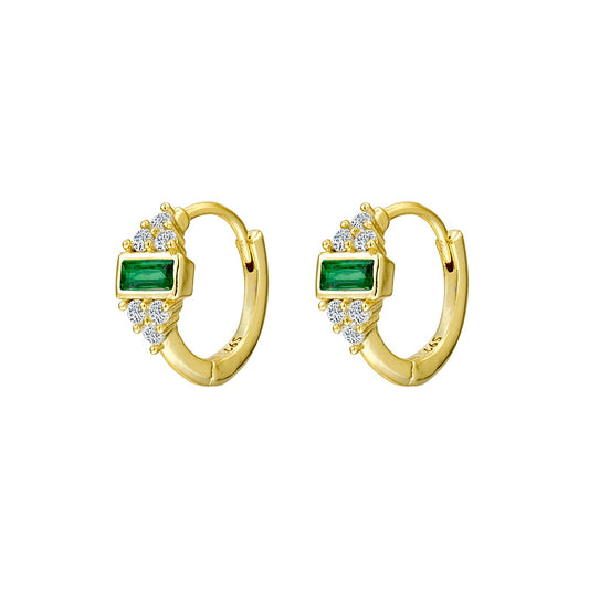 Sterling silver gold plated huggie hoop earrings with white CZ and set CZ stone