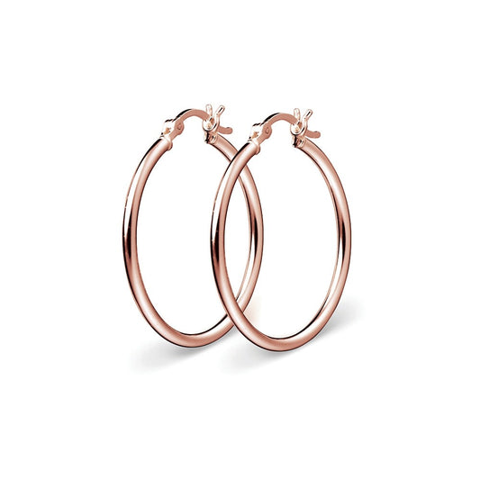 Sterling silver rose gold plated round tube hoop earrings 15MM