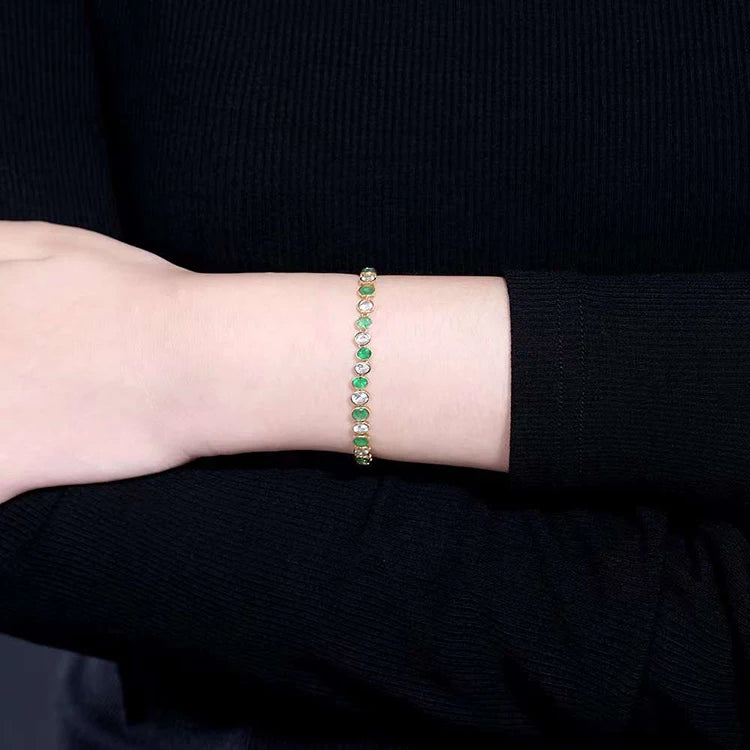 18K Yellow Gold GRC Certificate 5.17CT Natural Emerald Bracelet White Sapphire
