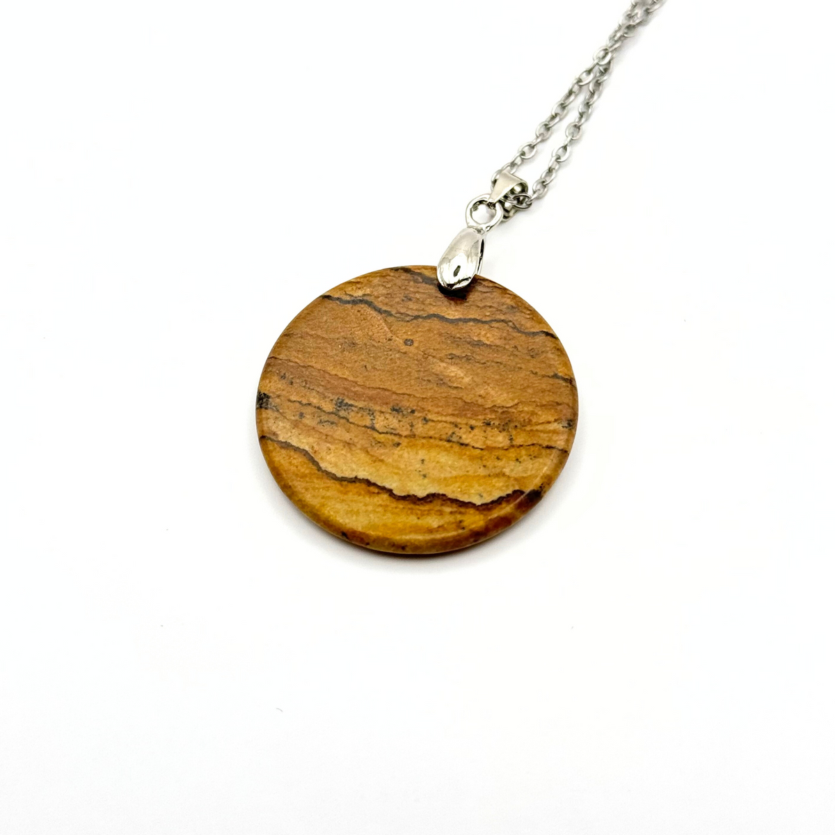 Round Natural Gemstone Plate Necklace