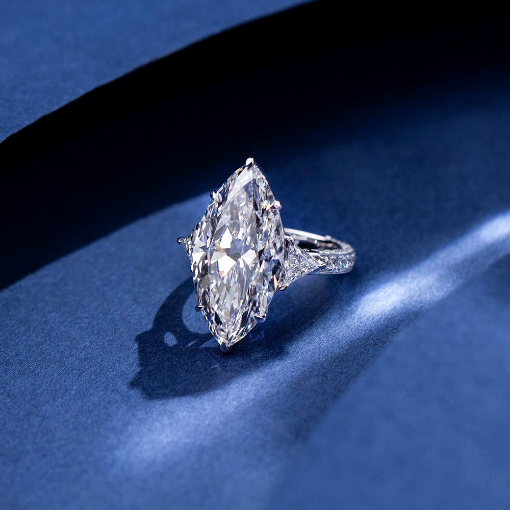 Engagement Ring Six Carat Marquise Lab Grown Diamond In 14K Gold IGI Certified