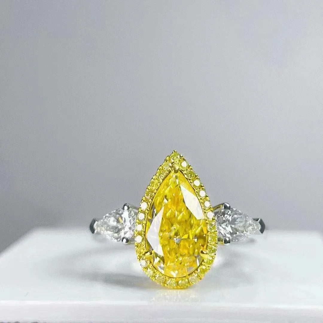 Natural Diamond Ring 18K White Gold  1.37CT Pear Cut VS Fancy Yellow