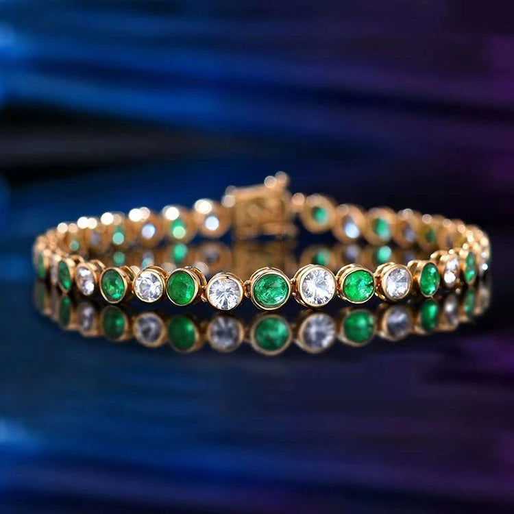 18K Yellow Gold GRC Certificate 5.17CT Natural Emerald Bracelet White Sapphire