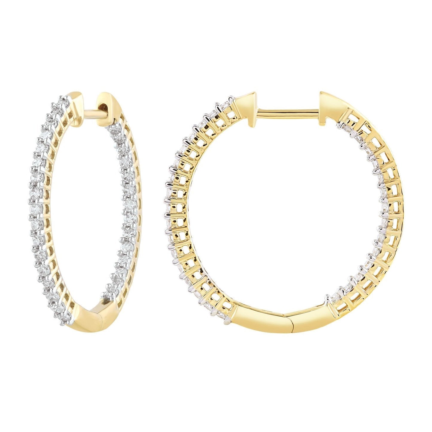 9K Yellow Gold Inside Out Hoop Earrings With 0.25ct Diamonds And Sixty Stones