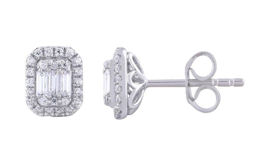 9K White Gold Diamond Stud Earrings Rectangle Shape 0.33Ct 54 Diamonds