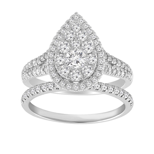 Pear cut diamond ring set with 1ct diamonds in 18K white gold