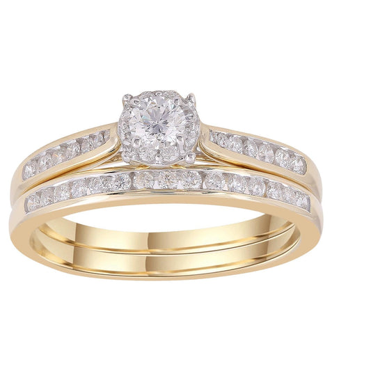 Engagement and wedding ring set with 0.50ct diamonds in 9K yellow gold