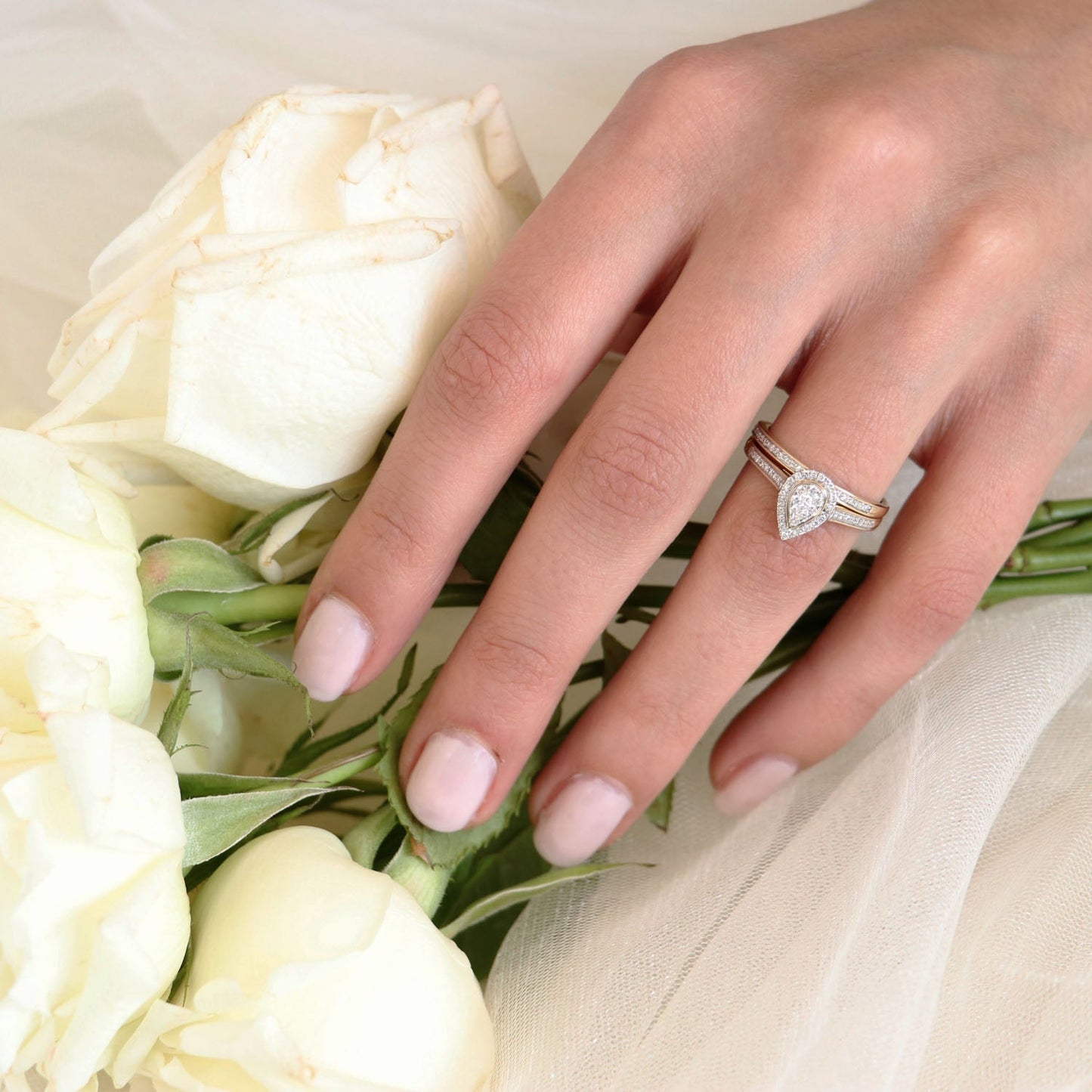 Pear Ring Set with 0.35ct Diamond in 9K Yellow Gold