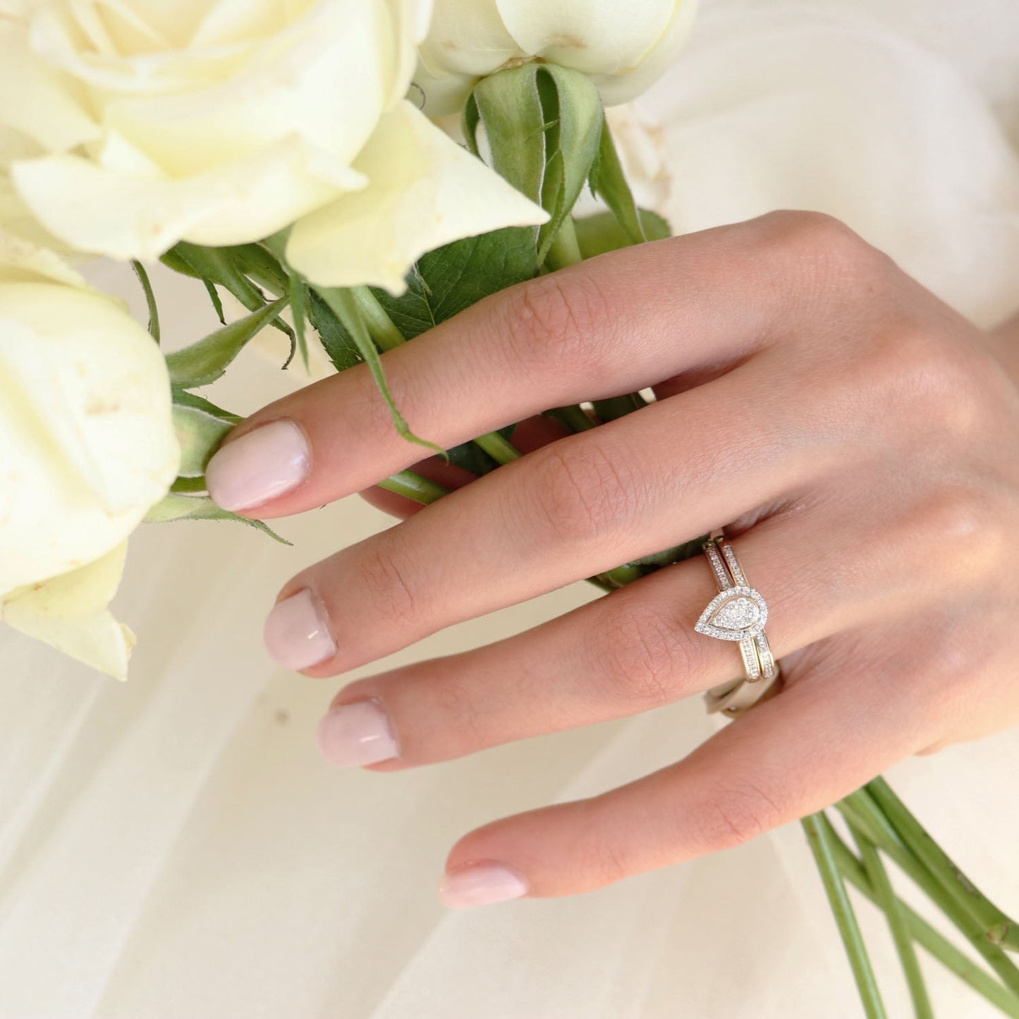 Pear Ring Set with 0.35ct Diamond in 9K Yellow Gold