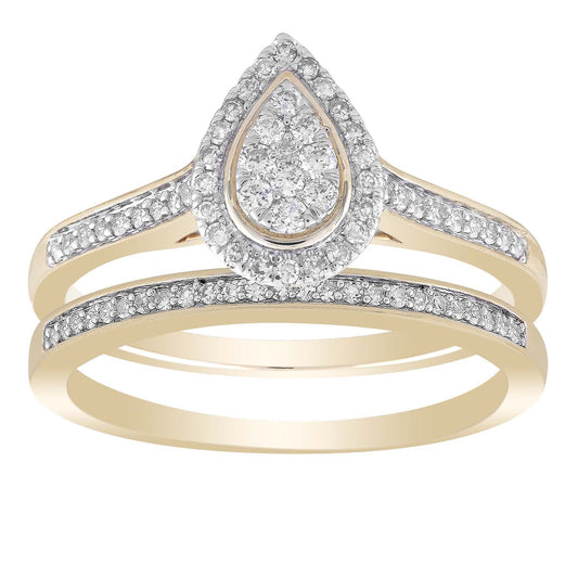 Pear cut diamond ring set with 0.35ct diamond in 9K yellow gold