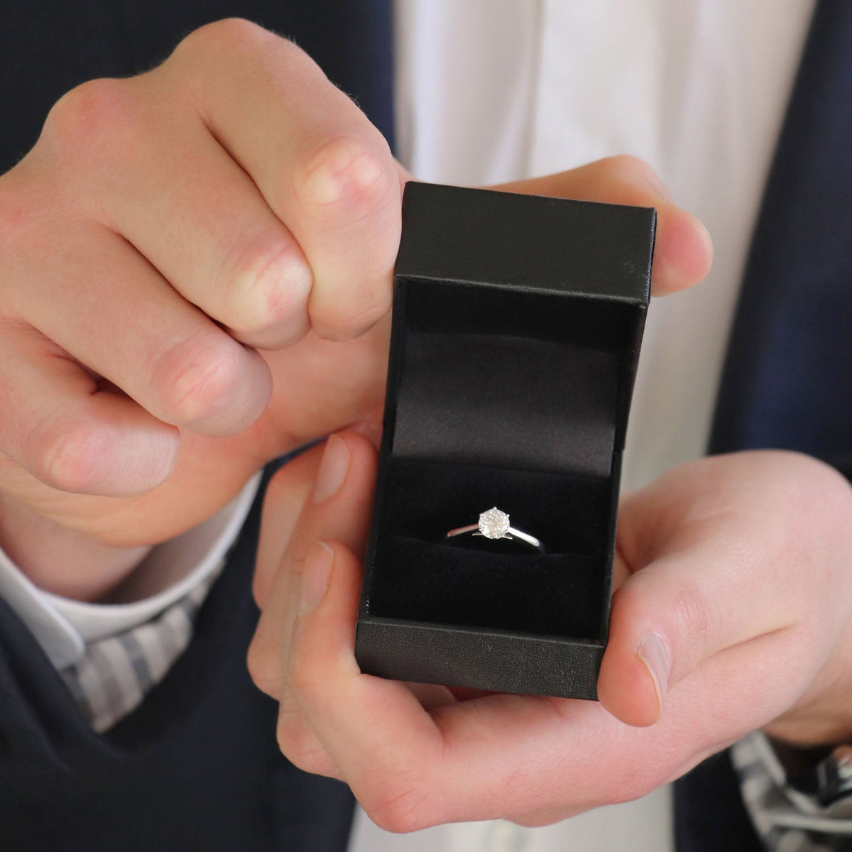 Diamond solitaire ring with 0.70ct diamond in 9K white gold — view 4