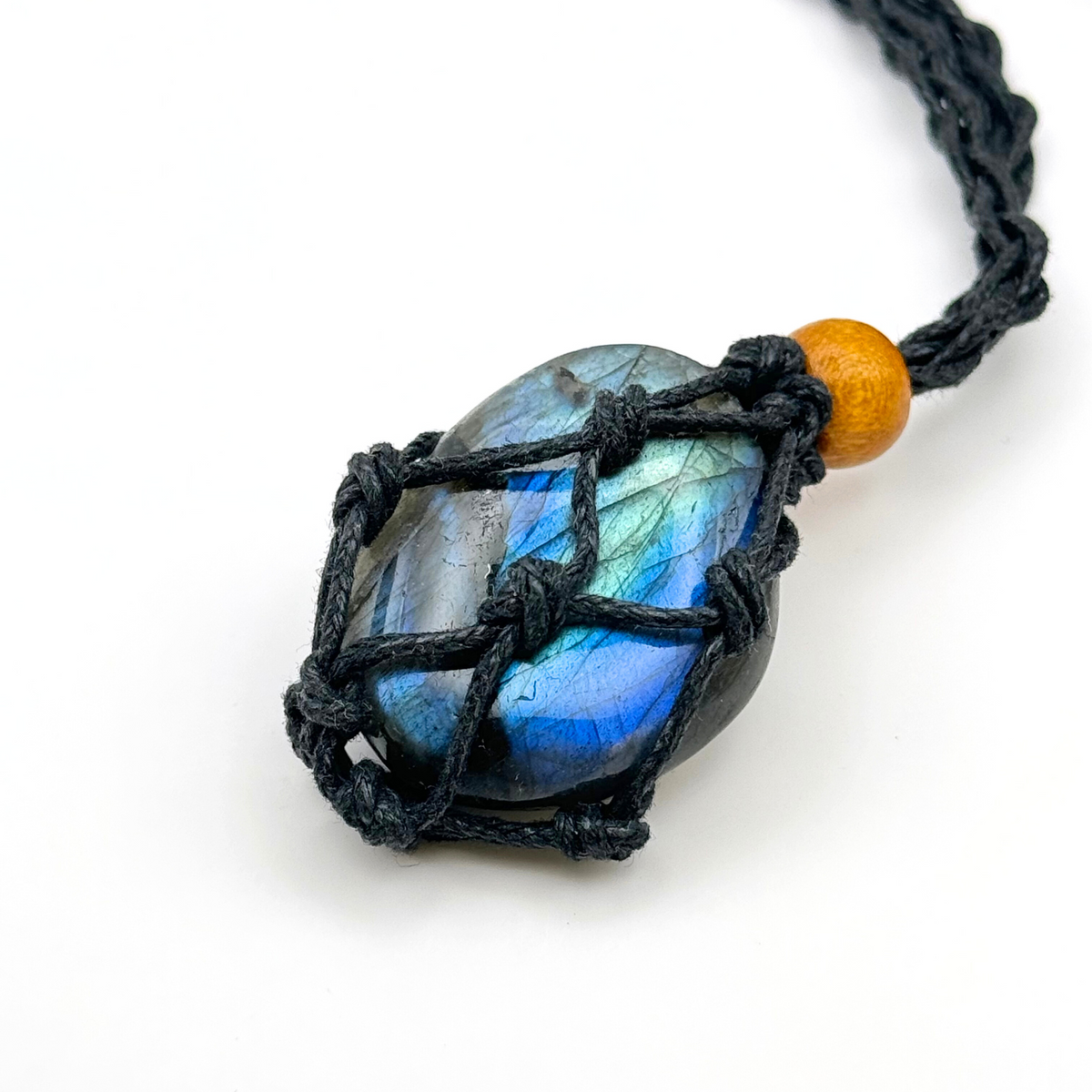 Natural Rough Stone with Braided Black Thread Long Necklace