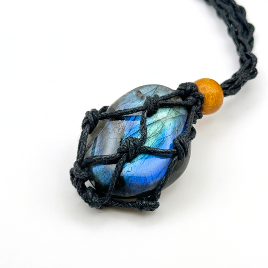 Natural Rough Stone with Braided Black Thread Long Necklace