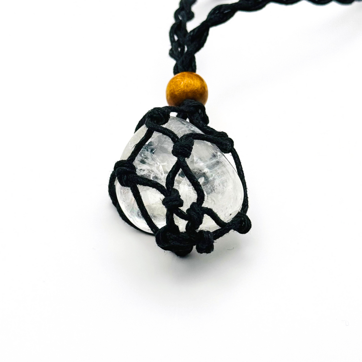 Natural Rough Stone with Braided Black Thread Long Necklace
