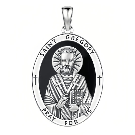 925 Sterling Silver Saint Gregory Oval Pendant — Engraved Religious Jewelry